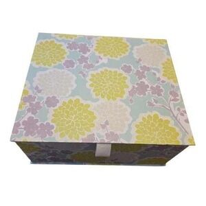 Decorative Storage Box Yellow Gray Floral Pattern Hinged Lid Keepsake Organizer